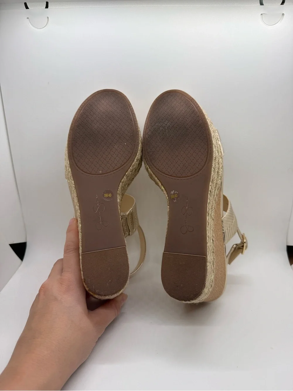 Sz 9 Gold Espadrille Wedge Sandals - Women's Metallic Platform Heels